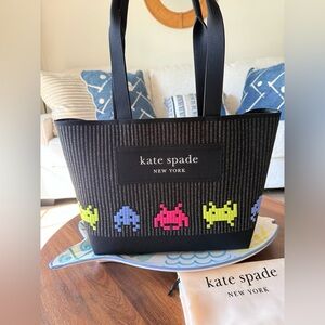 NWT Kate Spade novelty KI642 X Space Invaders Fly Knit Jacquard Tote Bag